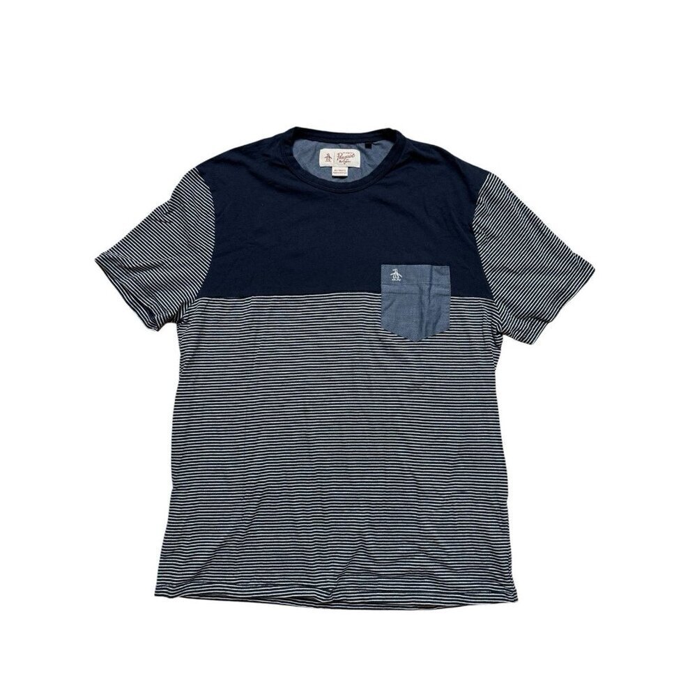 Original Penguin Earl Striped T Shirt Men XL Navy White Pocket Cotton